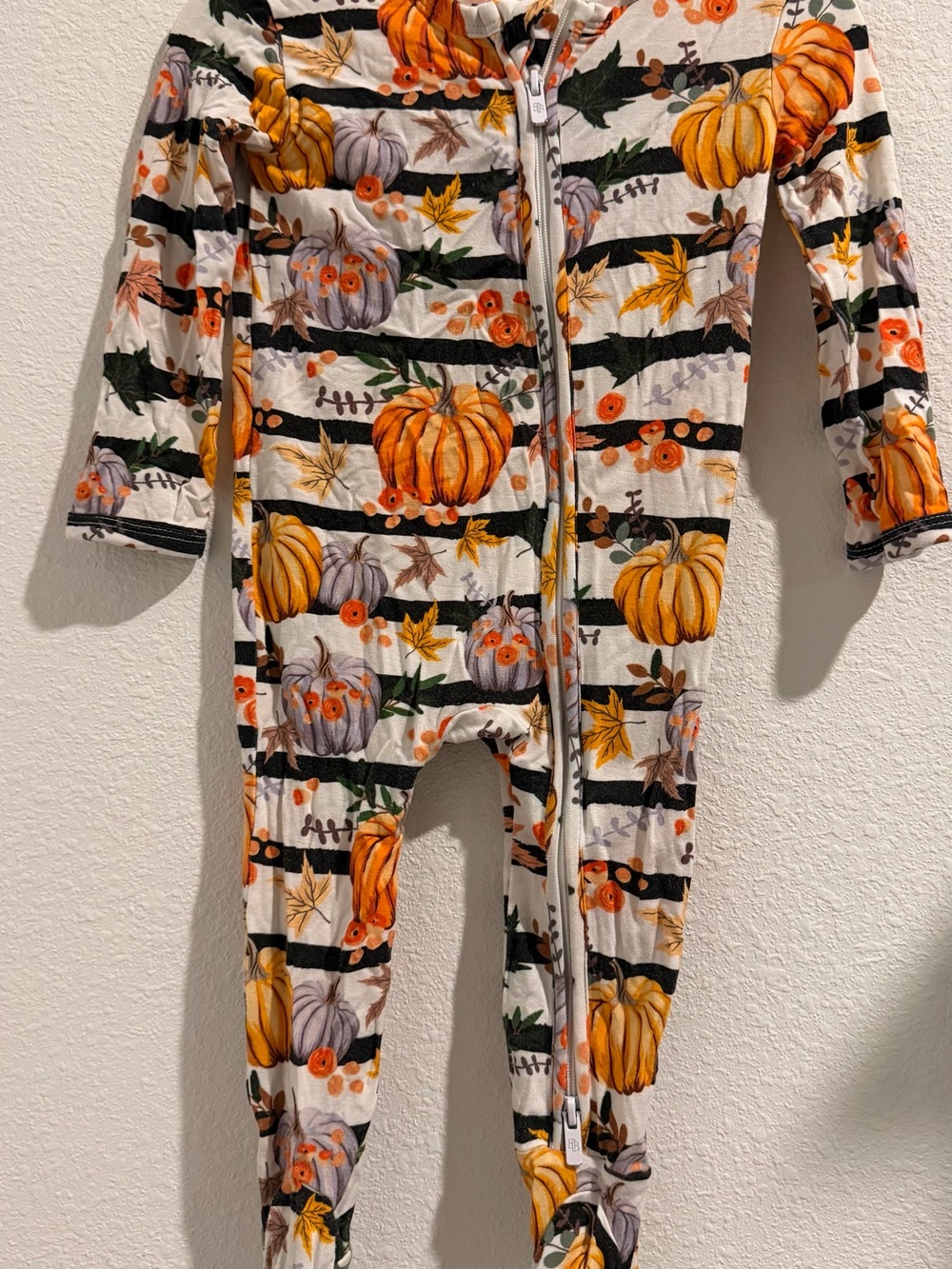 Bums & Roses Pumpkin Print Zipper Footed One-Piece - Size 6-9 months
